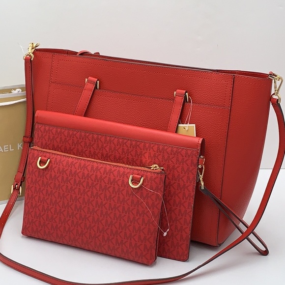 Michael Kors Maisie Large Pebbled Leather 3-in-1 Tote Bag Flame multi color - Picture 2 of 16